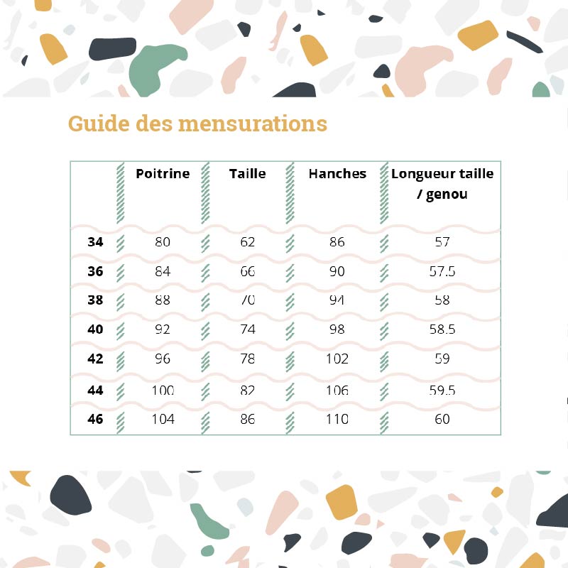 Tableau des mensurations jupe Arbanaise