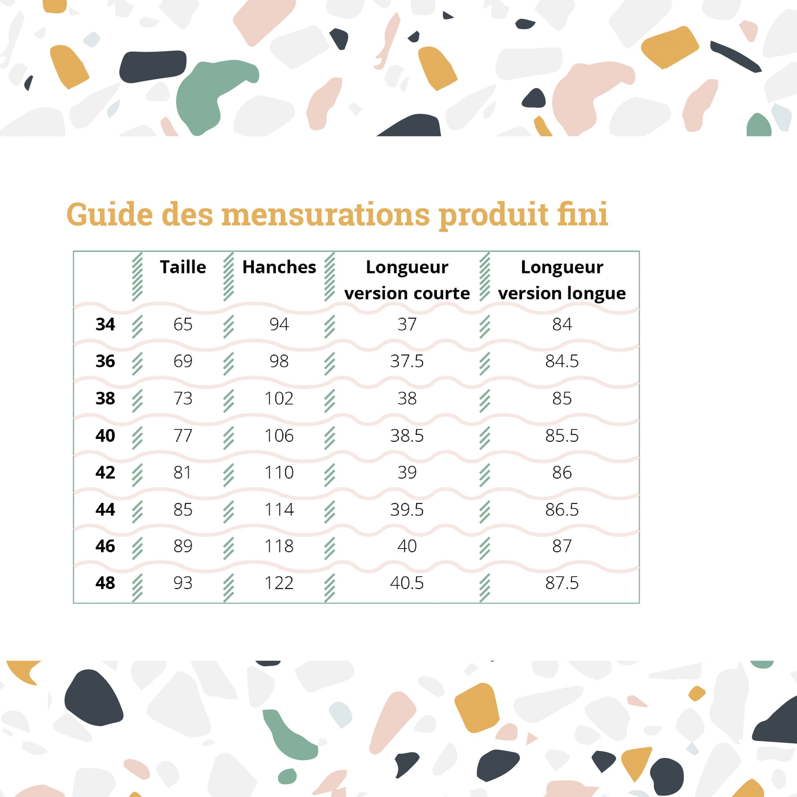 Mensurations produit fini