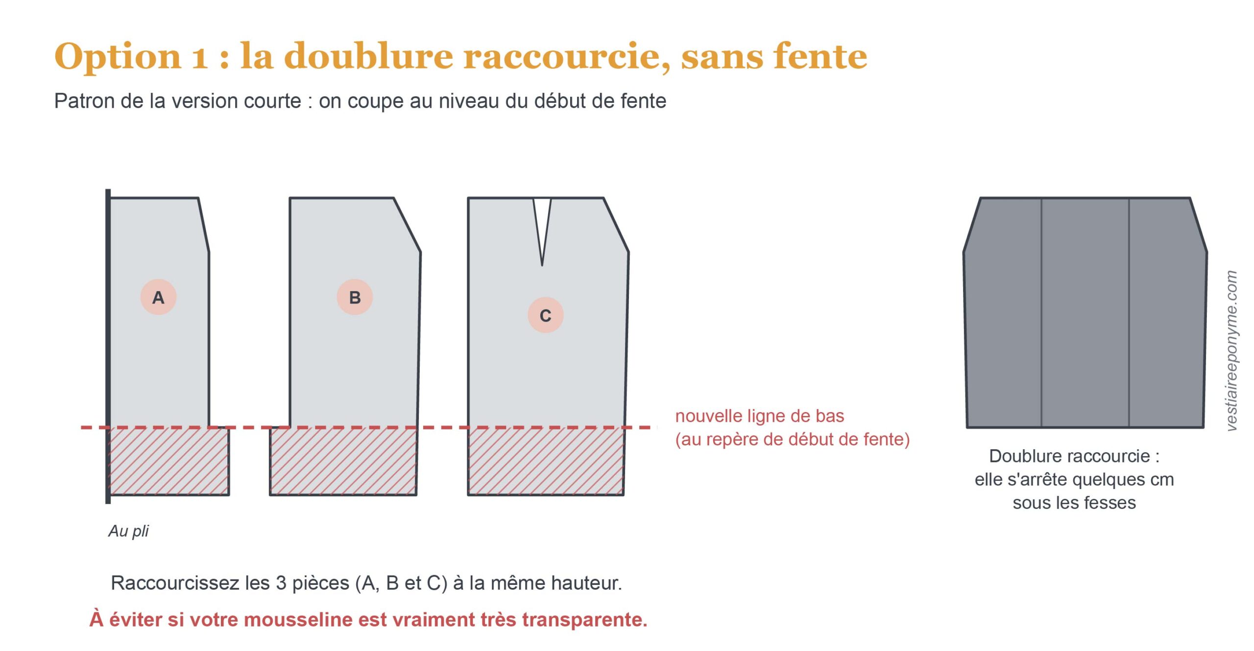  Patron jupe longue fendue : décaler le début de la fente vers le bas pour une jupe en mousseline doublée